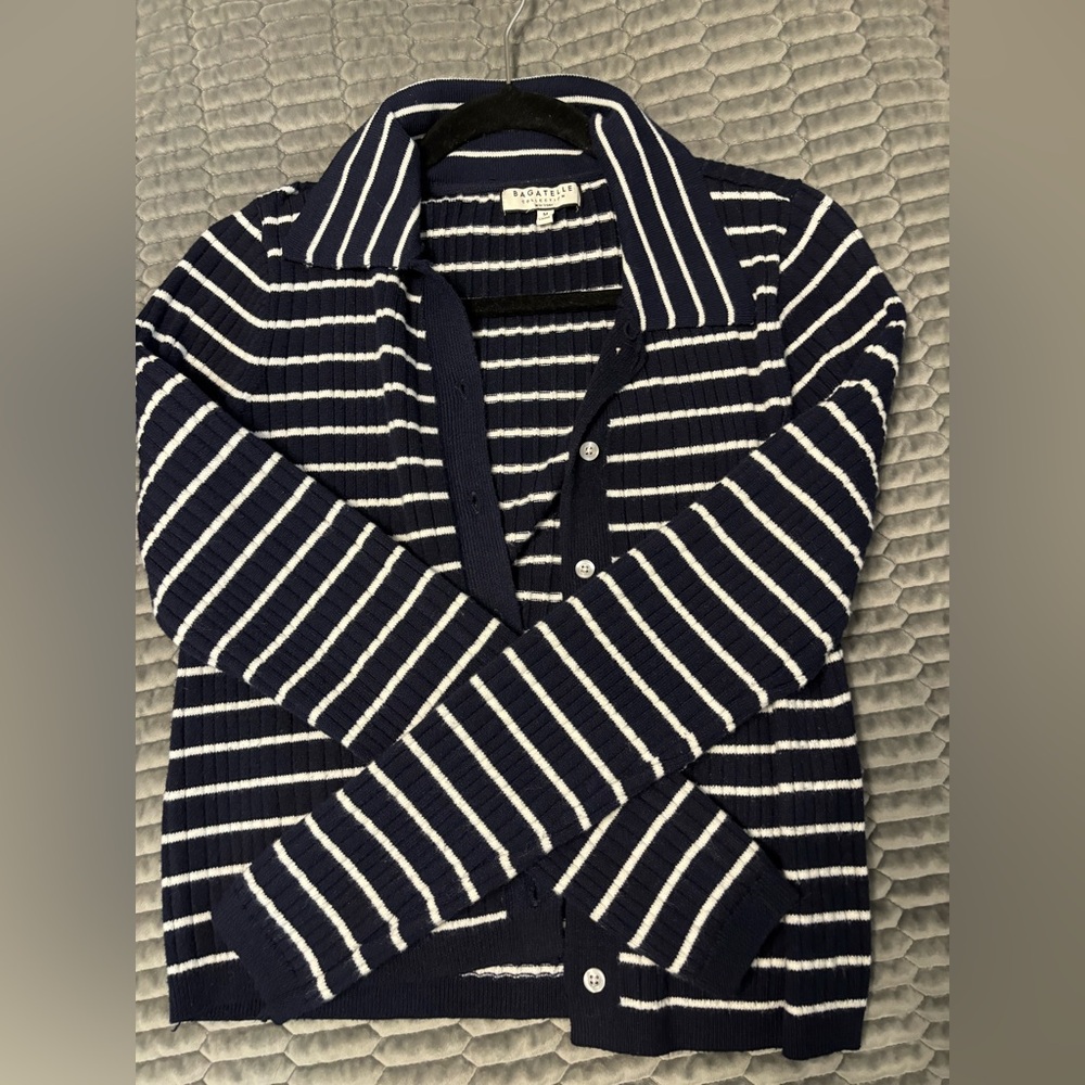 Bagatelle Navy and White Striped Sweater skirt set